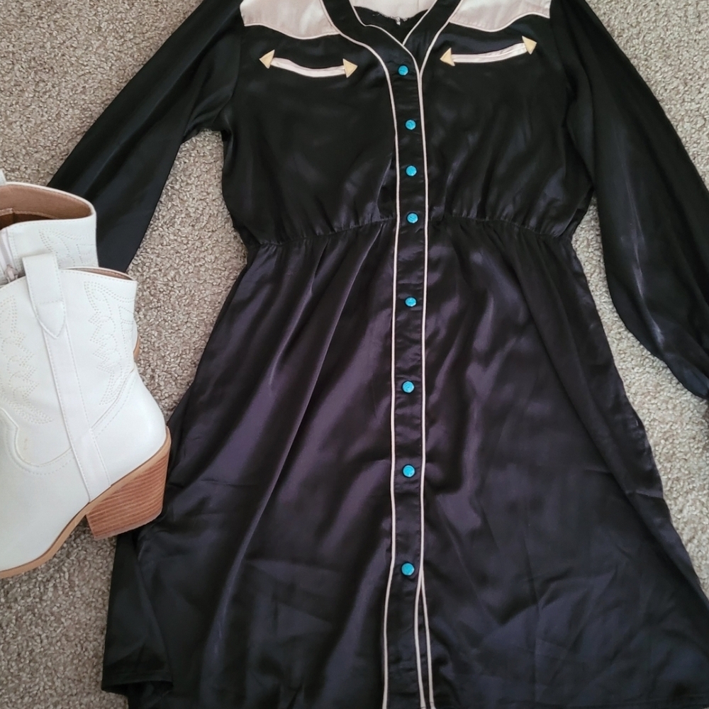 Black Western-Style Dress with White Accents
